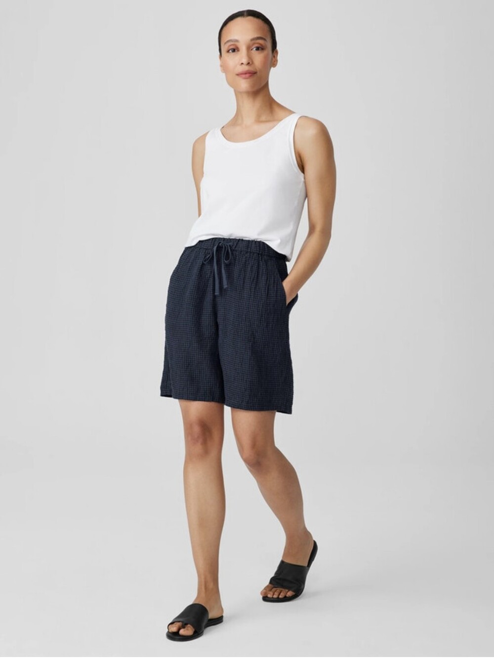 Eileen Fisher NWOT Puckered Organic Linen Shorts - Black M